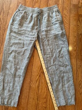 Athleta Retreat 100% Linen Joggers Large Gray Zipper Pocket